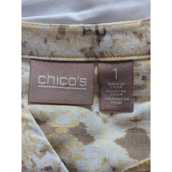 Chico's Top Women's M/1 Yellow Beige Aztec Style Button Up Shirt Artsy Southwest - Picture 3 of 13